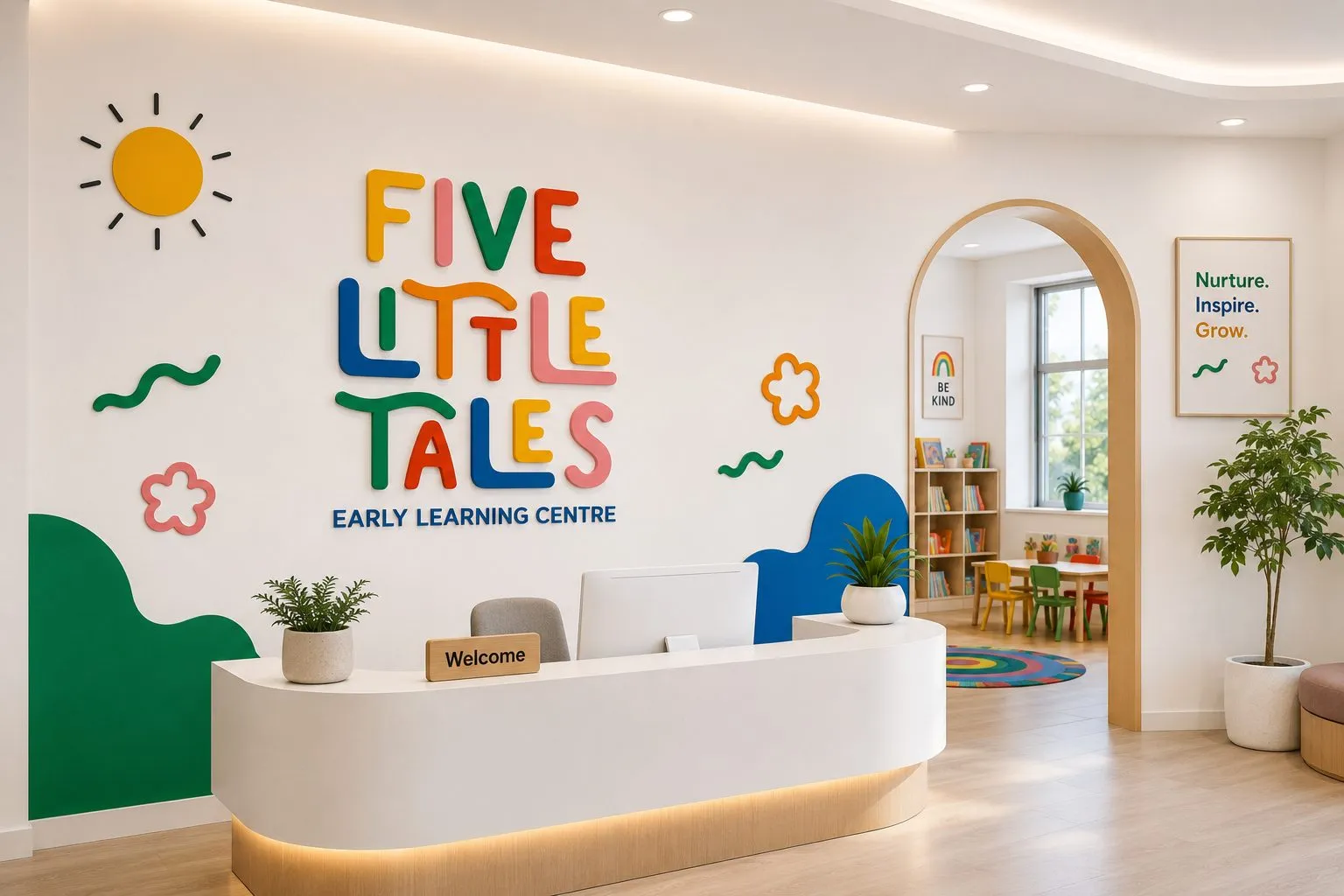 Reception, Five Little Tales, early education branding by Blue Owl Design Studio, Hyderabad