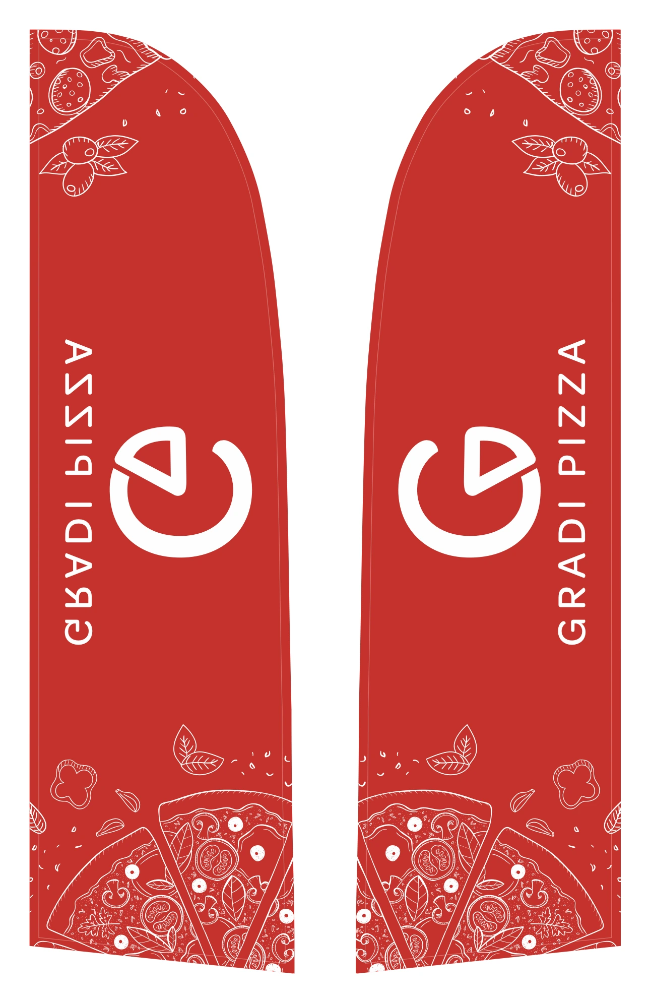 Feather flags, Gradi Pizza, pizzeria branding by Blue Owl Design Studio, Hyderabad