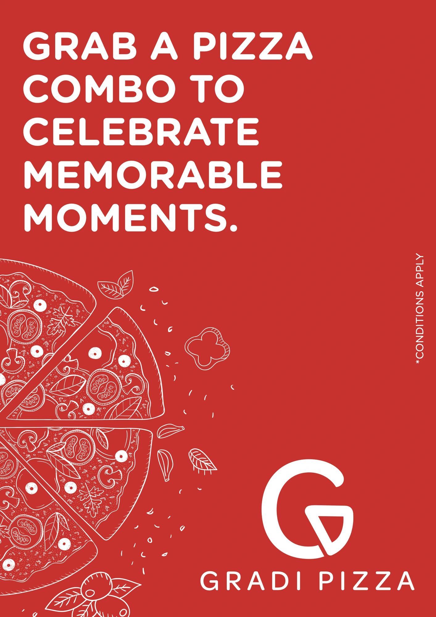 Celebration combos (In-store posters), Gradi Pizza, pizzeria branding by Blue Owl Design Studio, Hyderabad