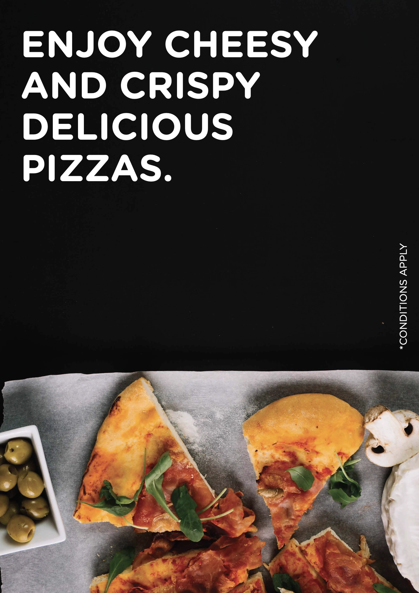 Cheesy & crispy (In-store posters), Gradi Pizza, pizzeria branding by Blue Owl Design Studio, Hyderabad