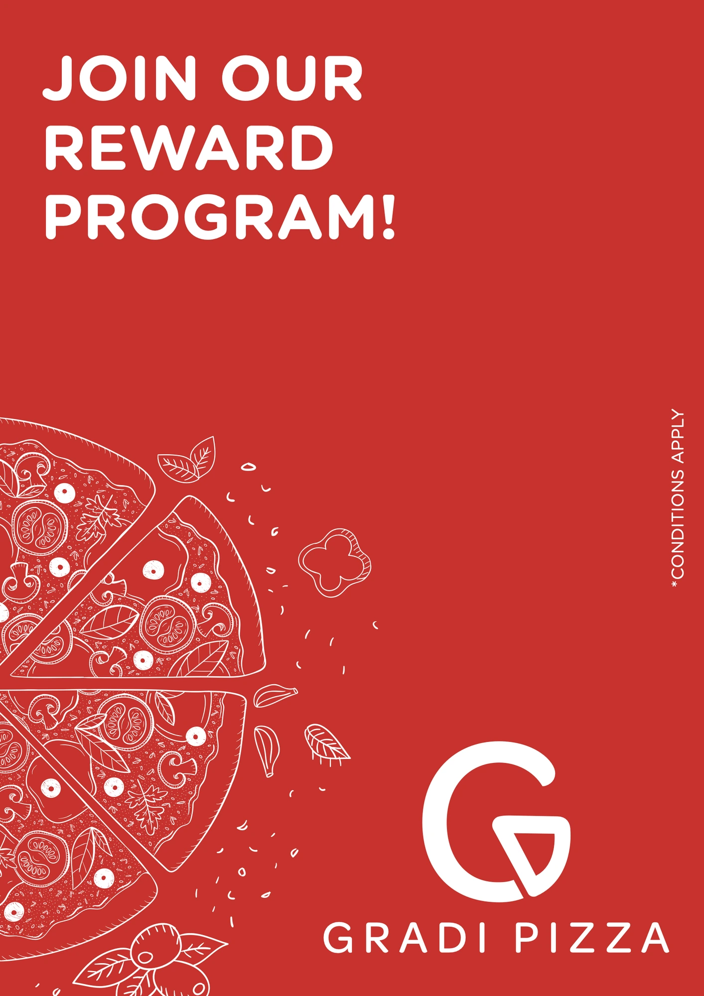 Reward program (In-store posters), Gradi Pizza, pizzeria branding by Blue Owl Design Studio, Hyderabad