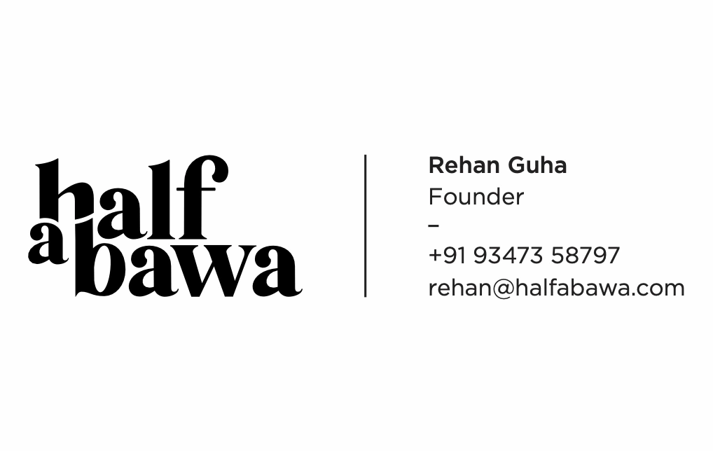 Business cards, 1 of 2, Half a Bawa, hospitality branding by Blue Owl Design Studio, Hyderabad