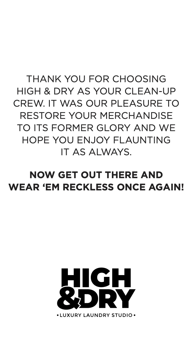 Wear ’Em Reckless, 2 of 2, High & Dry, luxury aftercare branding by Blue Owl Design Studio, Hyderabad
