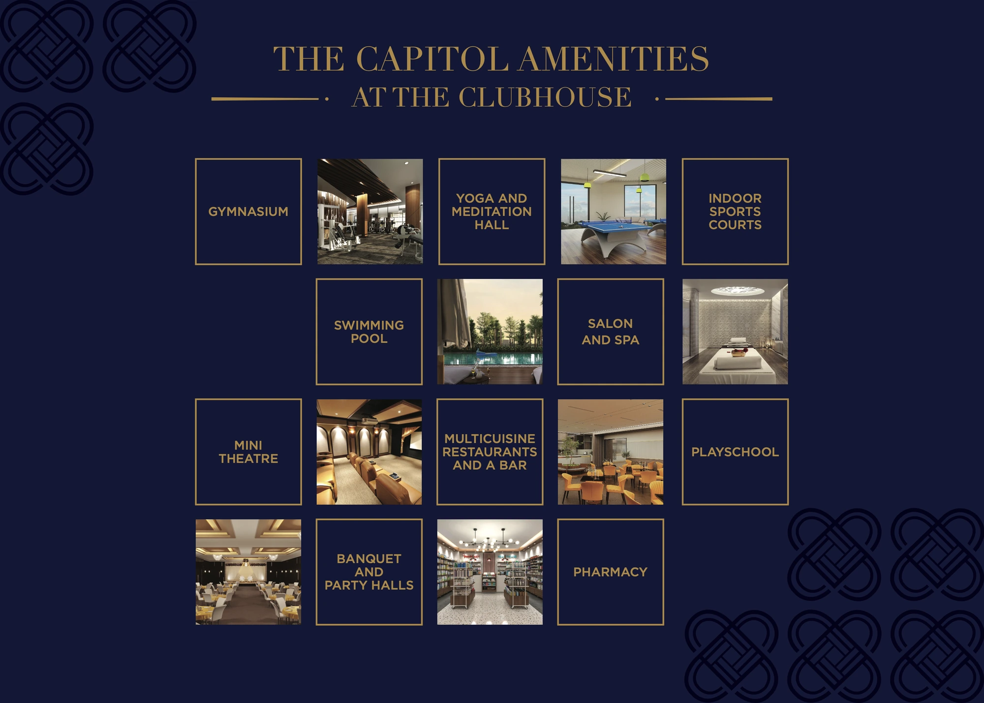 The amenities (Inside the brochure), Iconica Capitol, real estate branding by Blue Owl Design Studio, Hyderabad