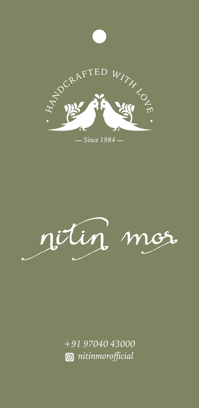 Hang tag & thank-you card, 1 of 2, Nitin Mor, fashion branding by Blue Owl Design Studio, Hyderabad