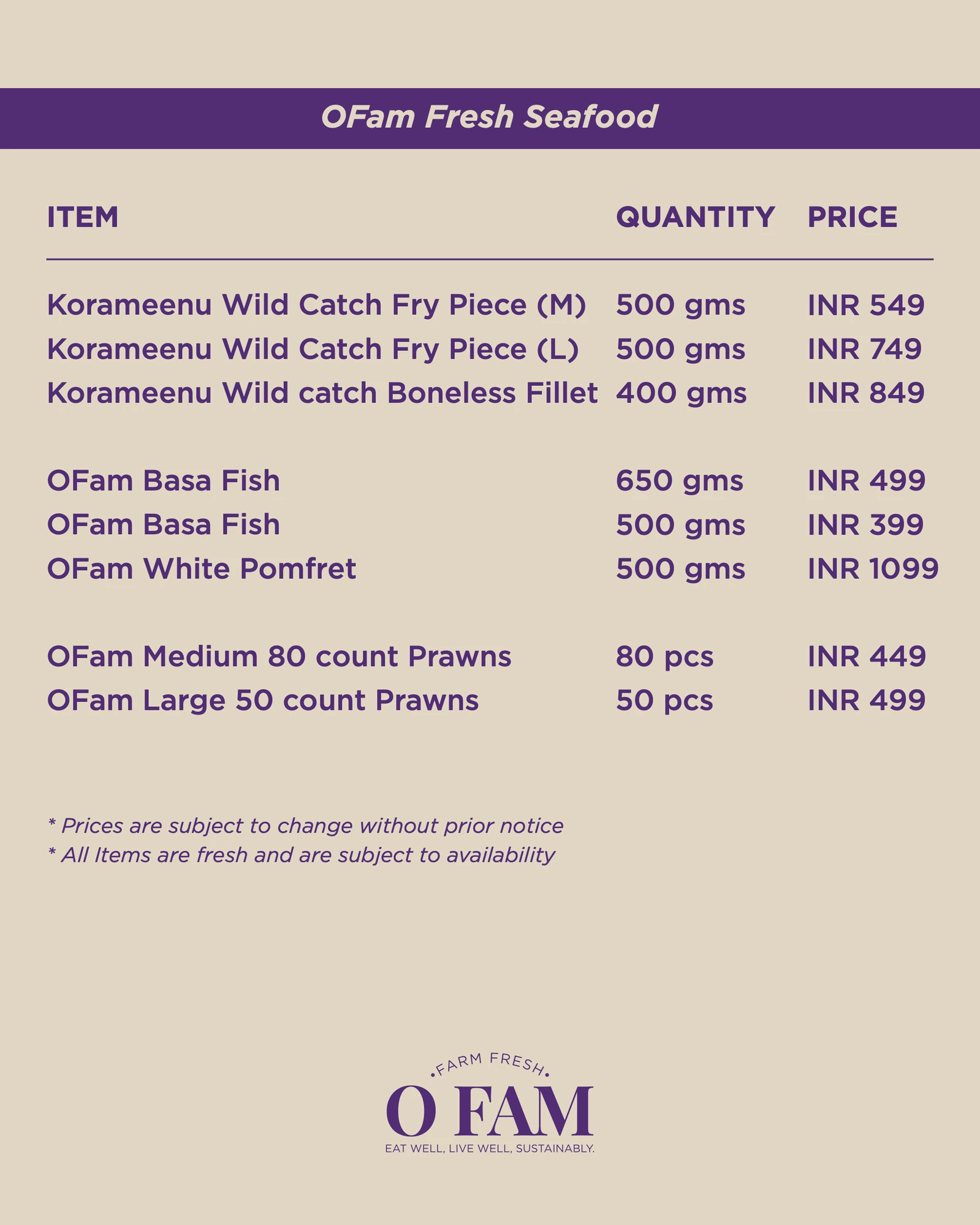 Price menus, 3 of 3, O Fam, food & beverage branding by Blue Owl Design Studio, Hyderabad