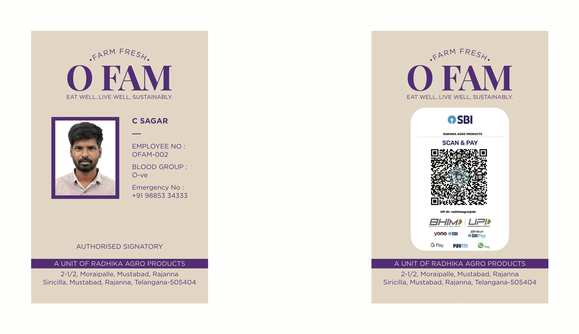 Staff ID, O Fam, food & beverage branding by Blue Owl Design Studio, Hyderabad