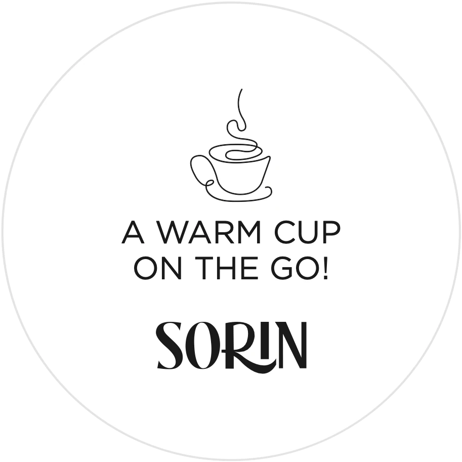 Sorin sticker, A warm cup on the go!