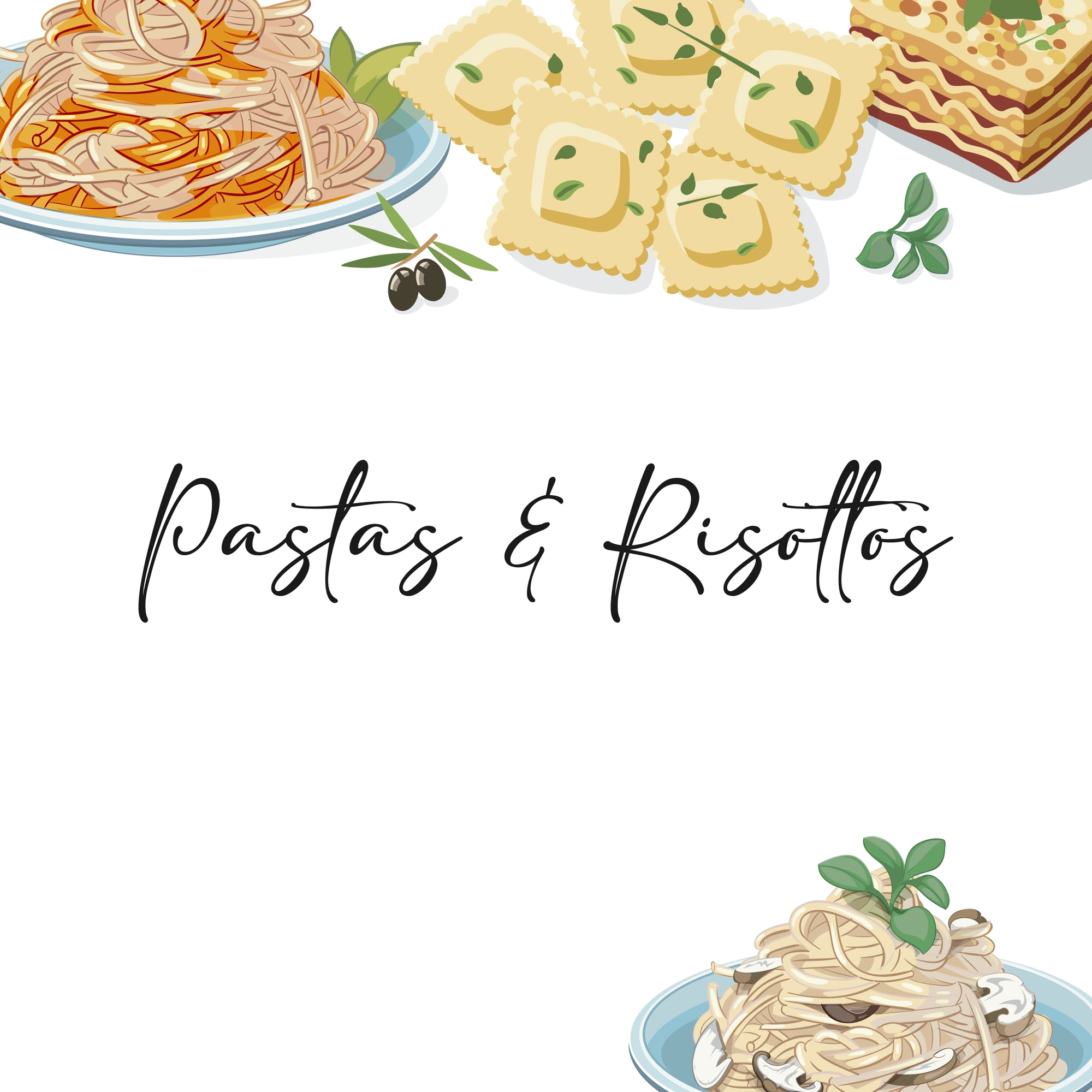 Pastas & Risottos (Menu), The Autumn Leaf Café, food & beverage branding by Blue Owl Design Studio, Hyderabad