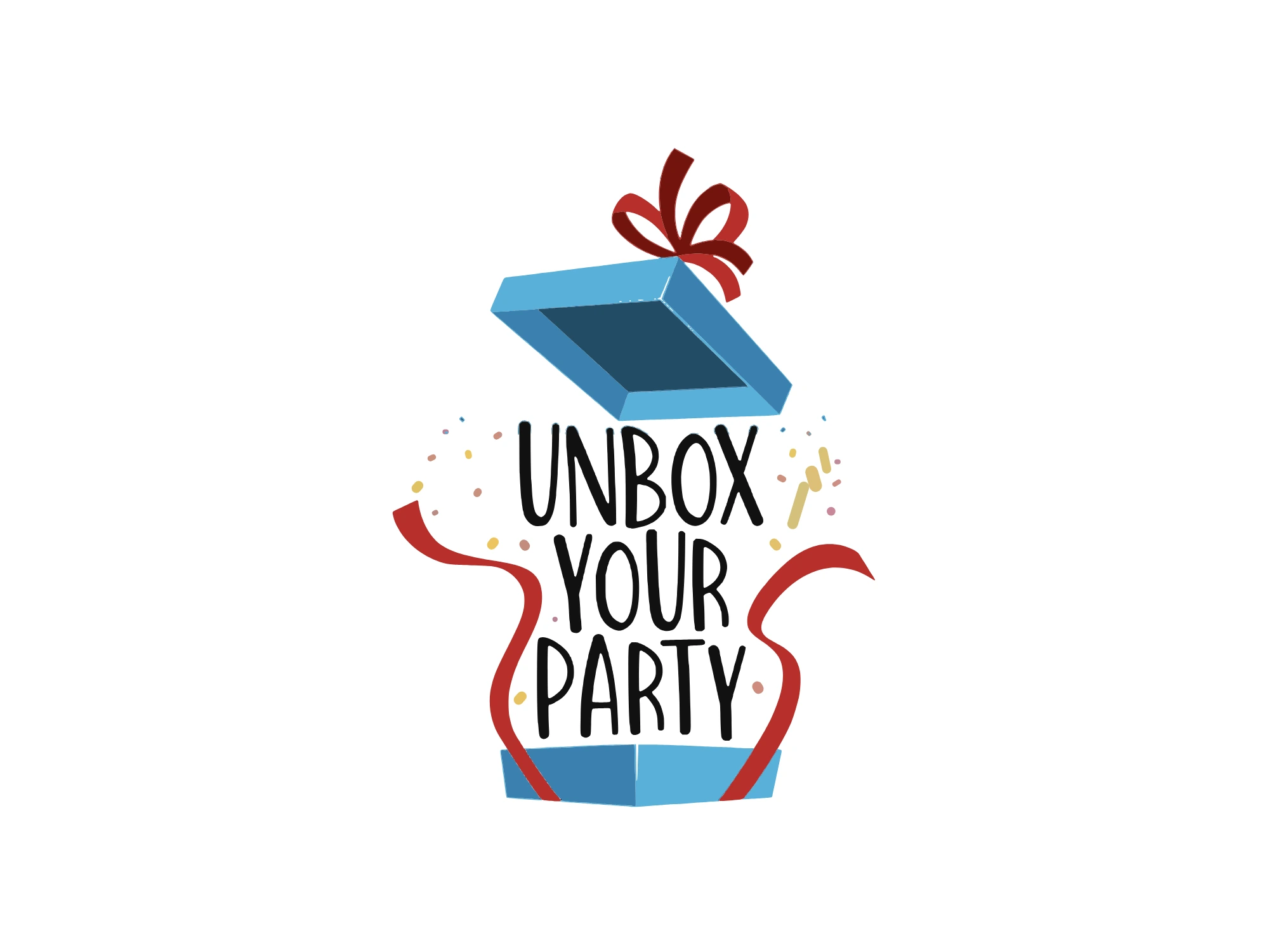 Unbox Your Party brand identity, events & celebrations branding by Blue Owl Design Studio, Hyderabad